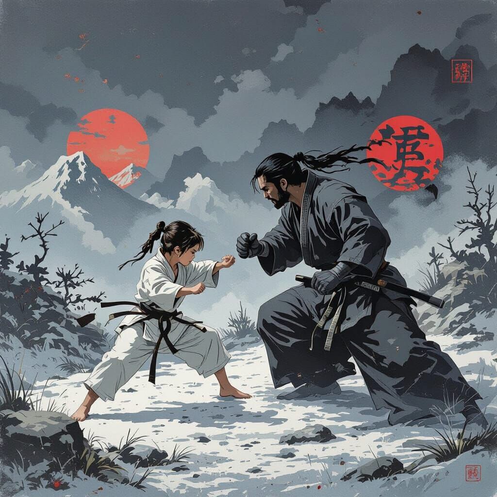 Karate Club Logo with Fighters in Traditional Poses