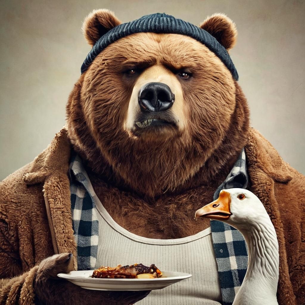 Obese Grizzly Bear Expressing Contempt in a Comical Sneer