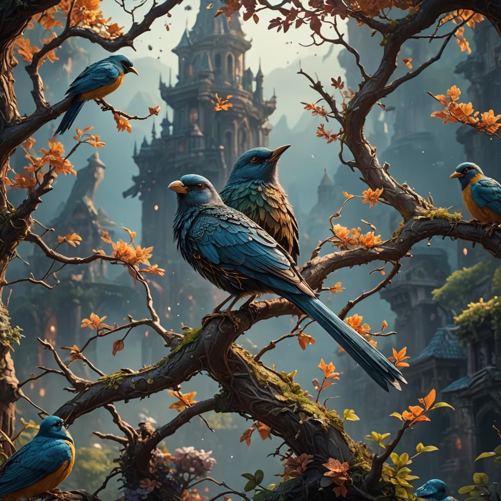 Fantastical Bird in Detailed Matte Painting