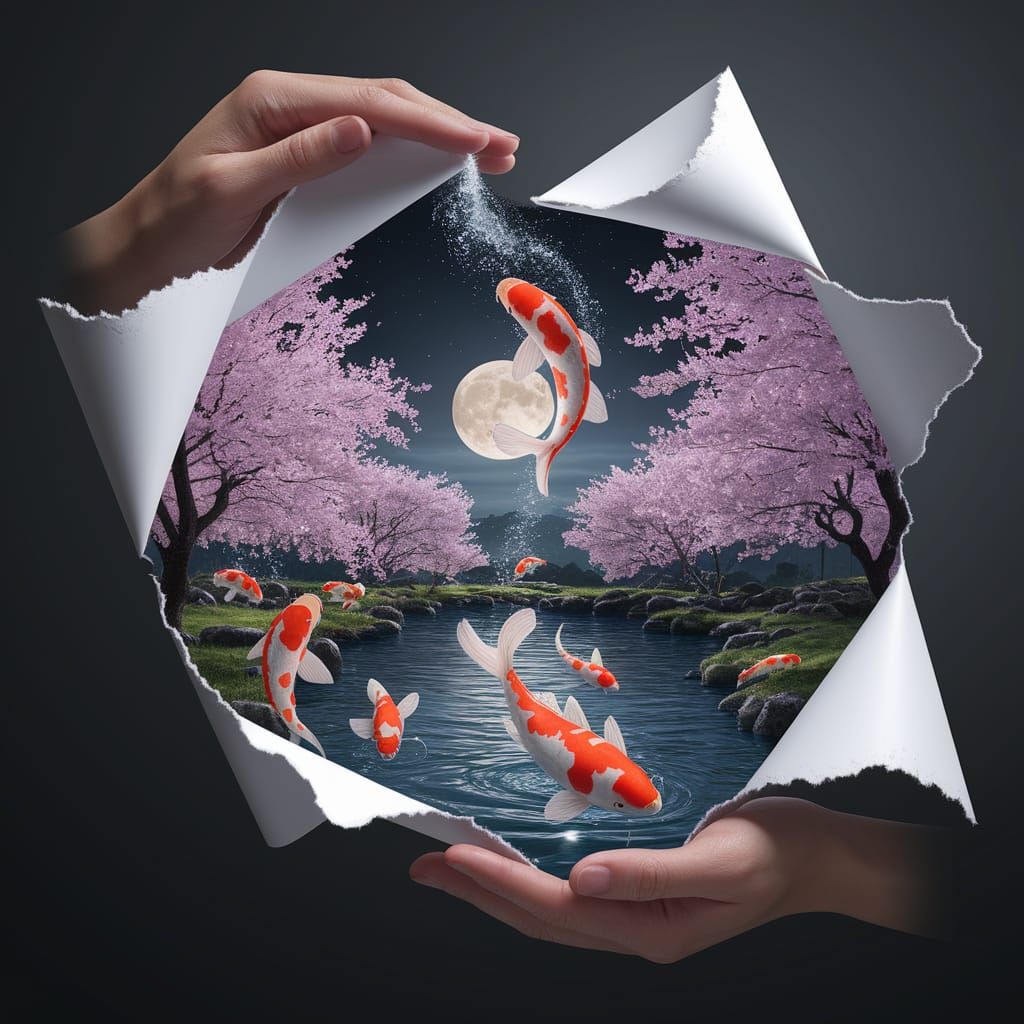 Japanese Garden Revealed in Torn Paper: 3D Render