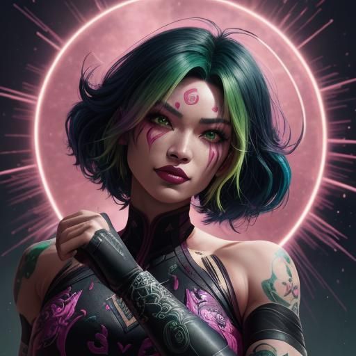 Joyful Pink Haired Wrestler Celebrates Victory