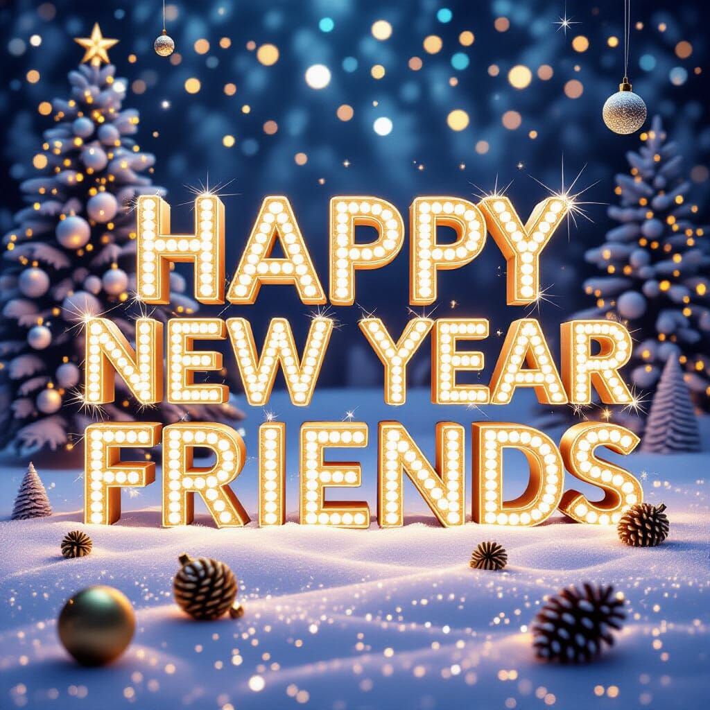 Happy New Year Friends Glittery Holiday Scene