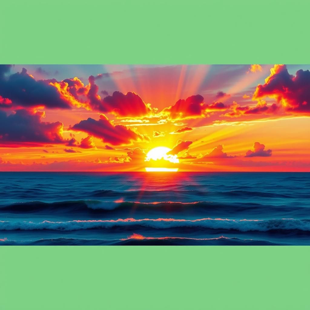 Colorful Sunset Over Ocean With Volumetric Lighting