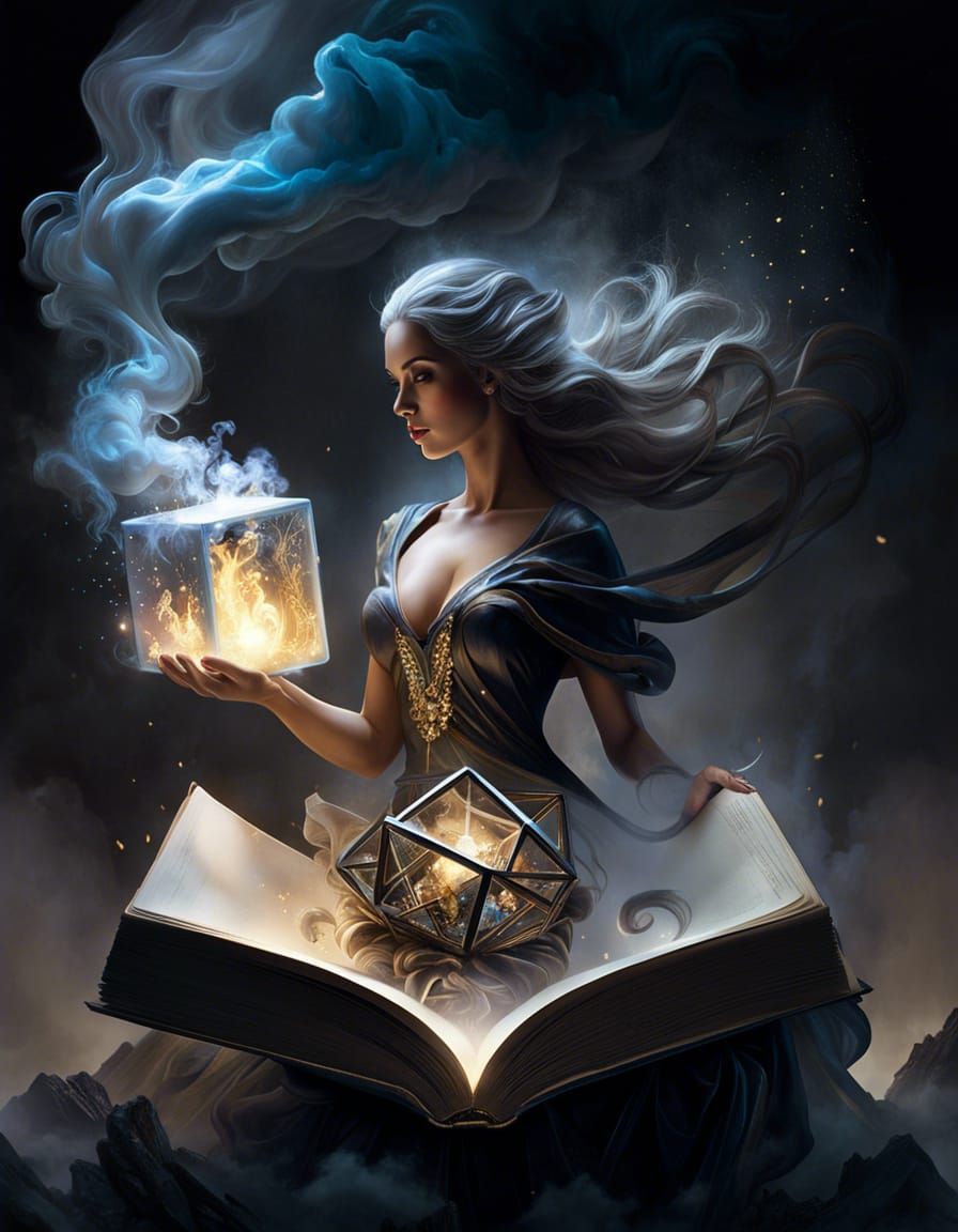 Mystical Woman Emerges from Book in Fantasy Art