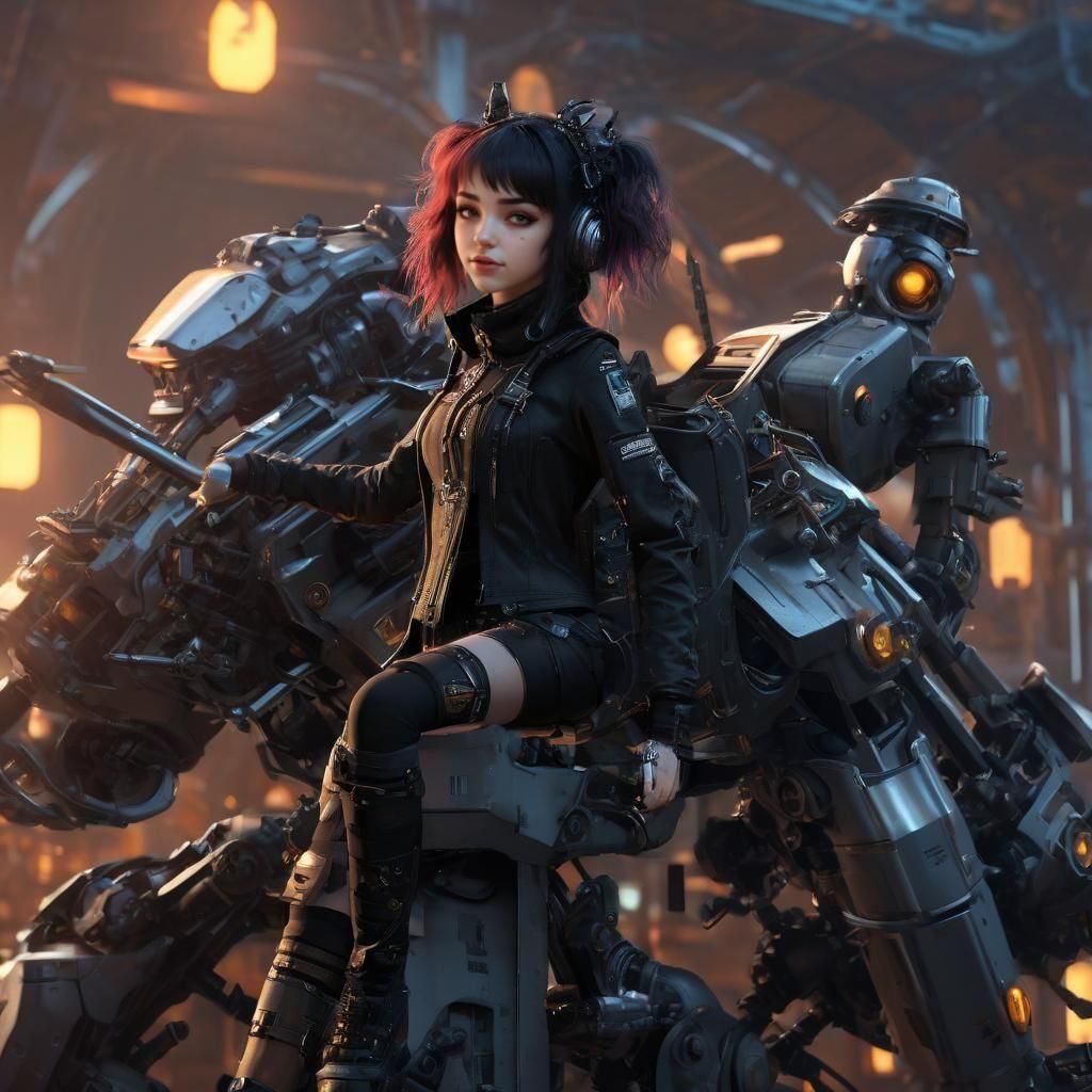 Goth Sci-Fi Pilot Smirking in Art Nouveau Style