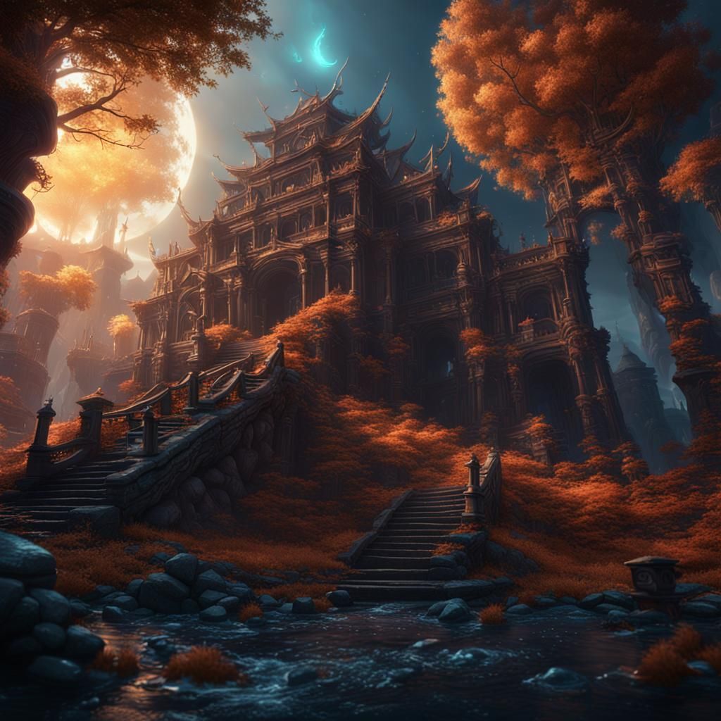 Fantastical Bioluminescent Scene in Deep Color