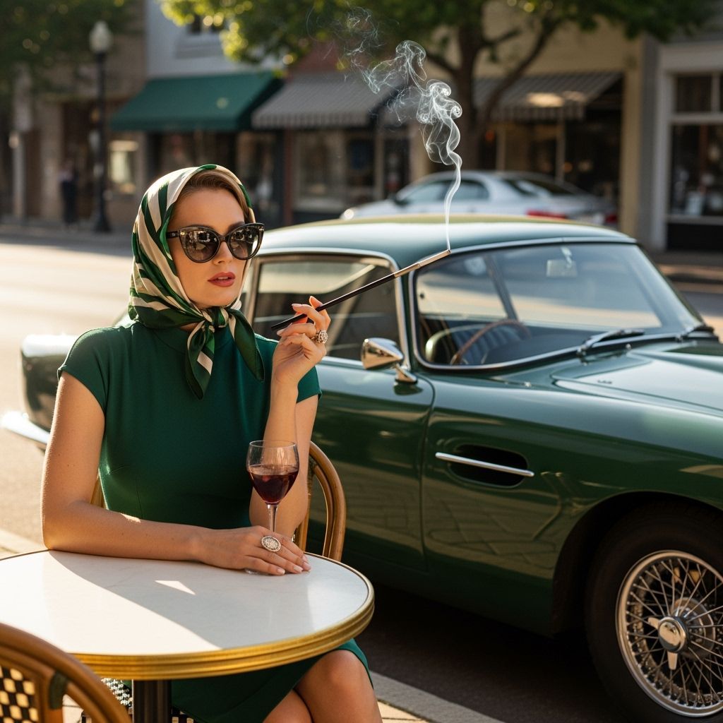 Elegant Woman at Cafe in Mid-Century Style
