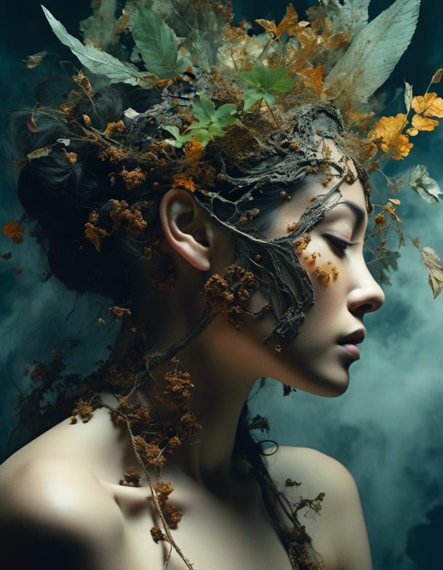 Surreal Double Exposure Portrait in Watercolor Style