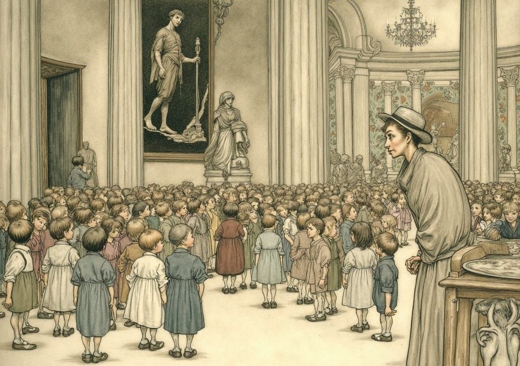 Children's Museum Visit in Arthur Rackham Style