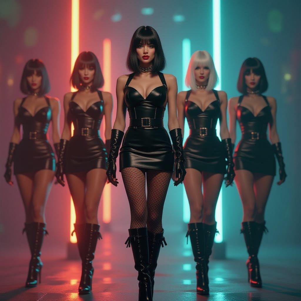 Strict Aunts in Leather Outfits Shout in a Vibrant Triadic-C...