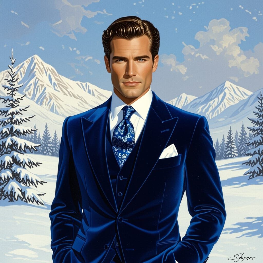 Debonair Gentleman in Winter Landscape