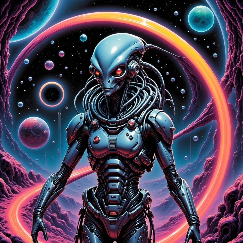 Alien in Futuristic Galactic Environment