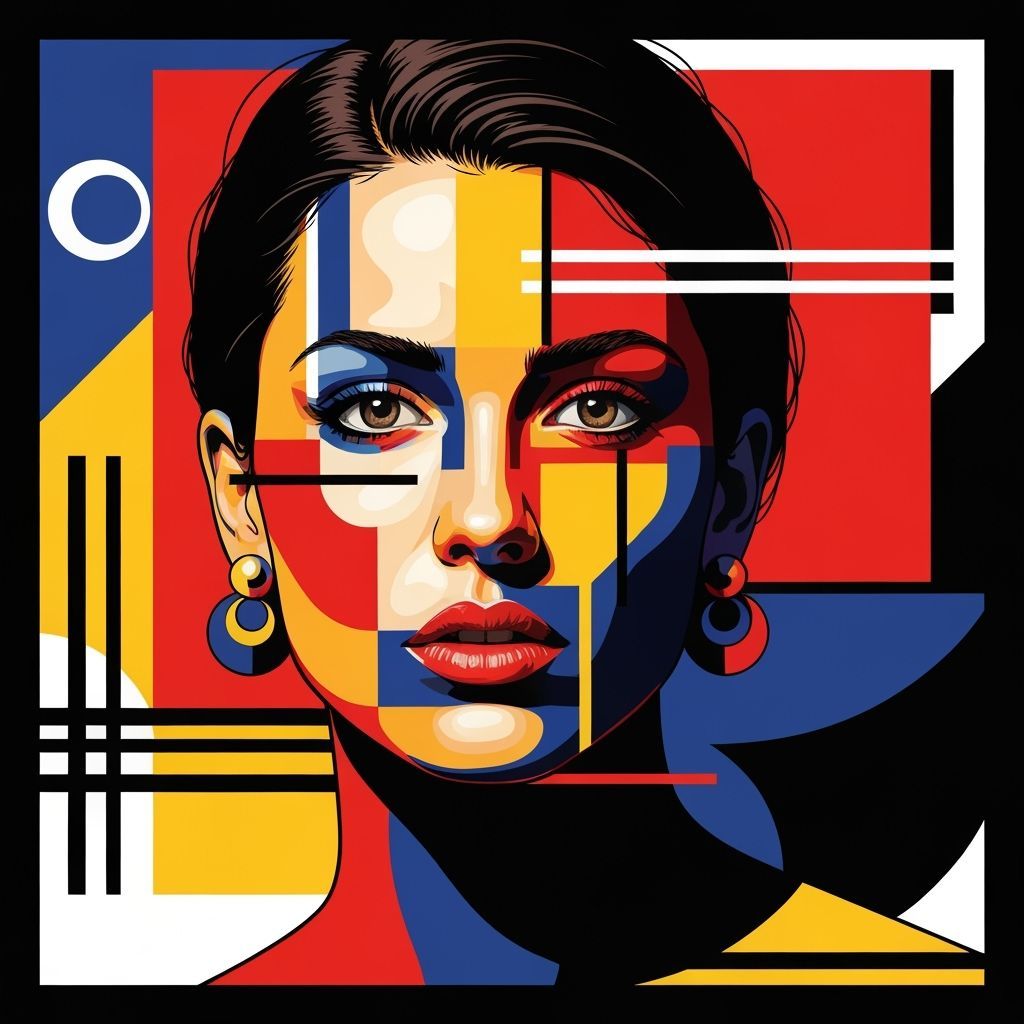 Abstract Geometric Portrait of a Woman in Bauhaus Style