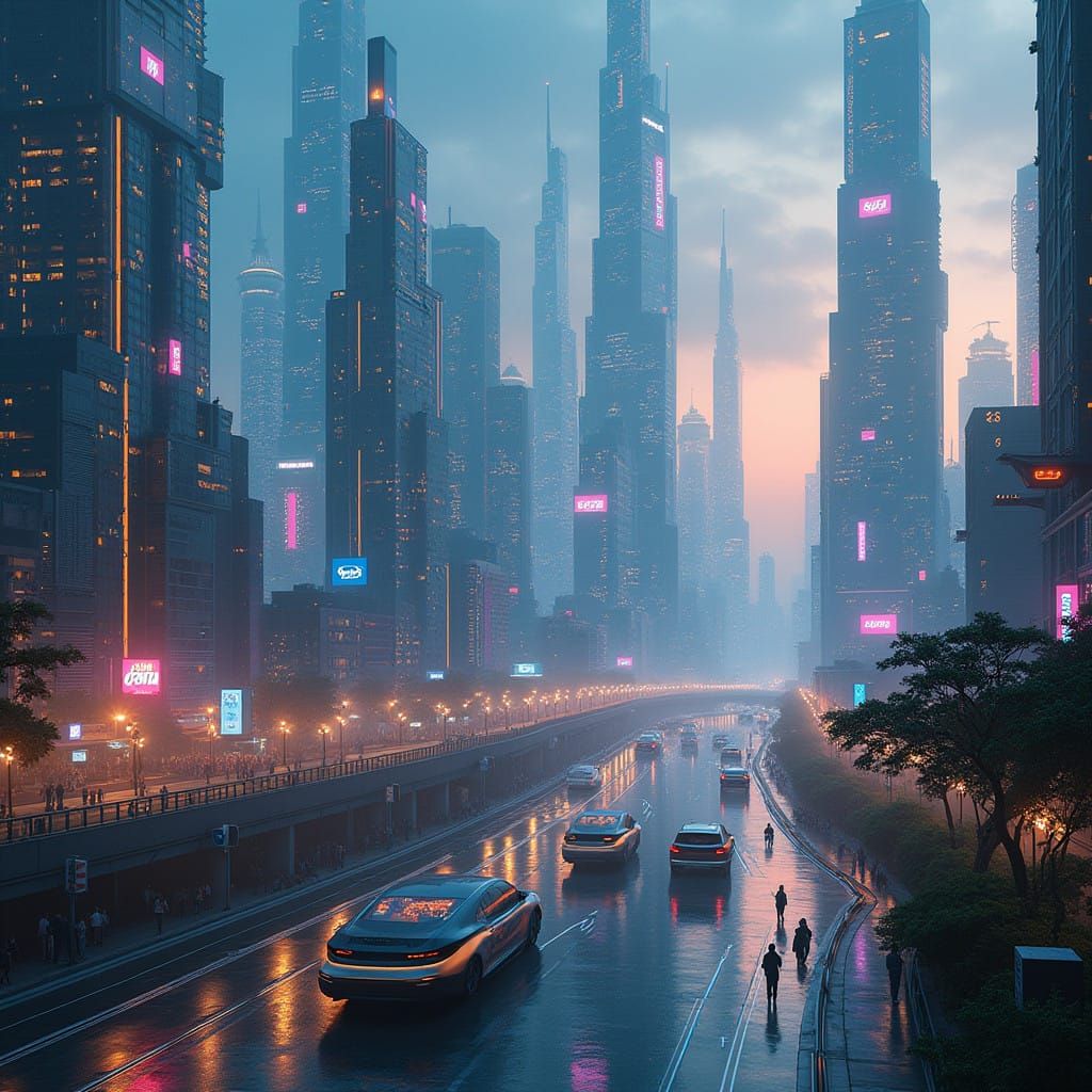 Neon Metropolis of Harmony: Humans and AI Unite in Futuristi...