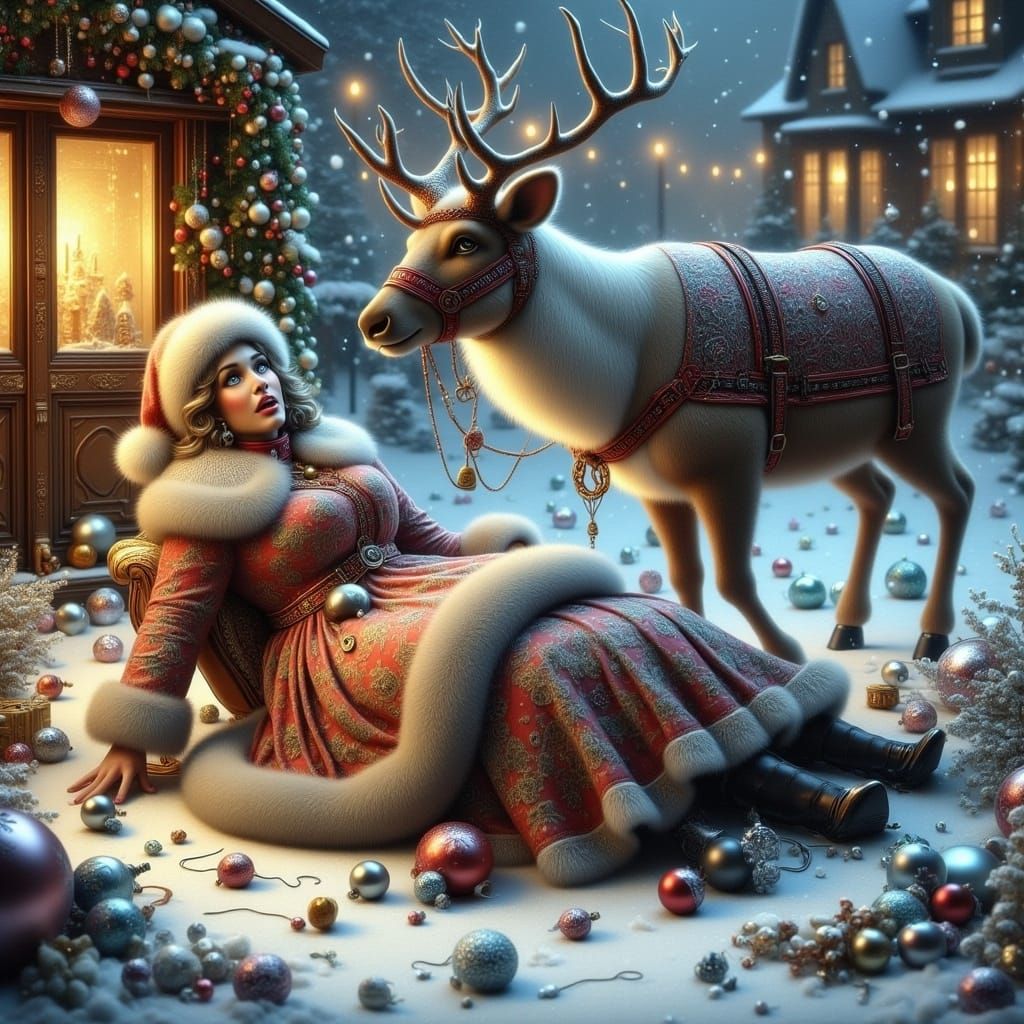 Whimsical Winter Wonderland: Grandma and Reindeer in Snowy S...