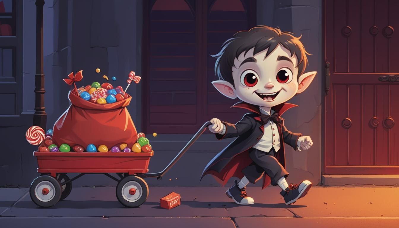 Cartoon Vampire Boy's Halloween Candy Haul