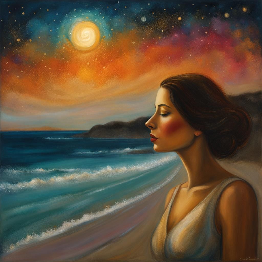 Serene Woman on Beach: Vibrant Concept Art