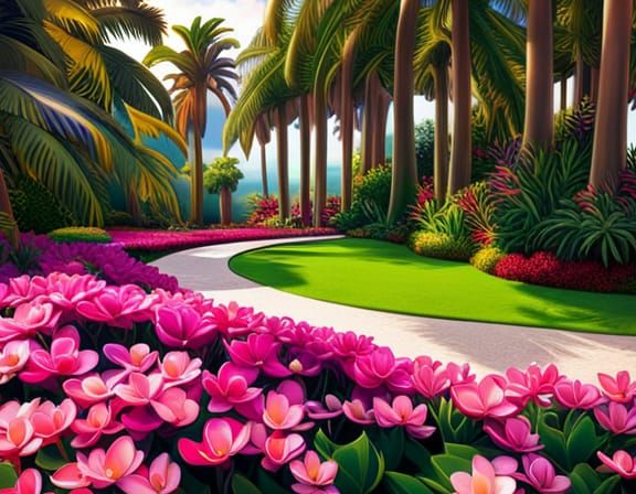 Surreal Paradise Park in Digital Painting Style