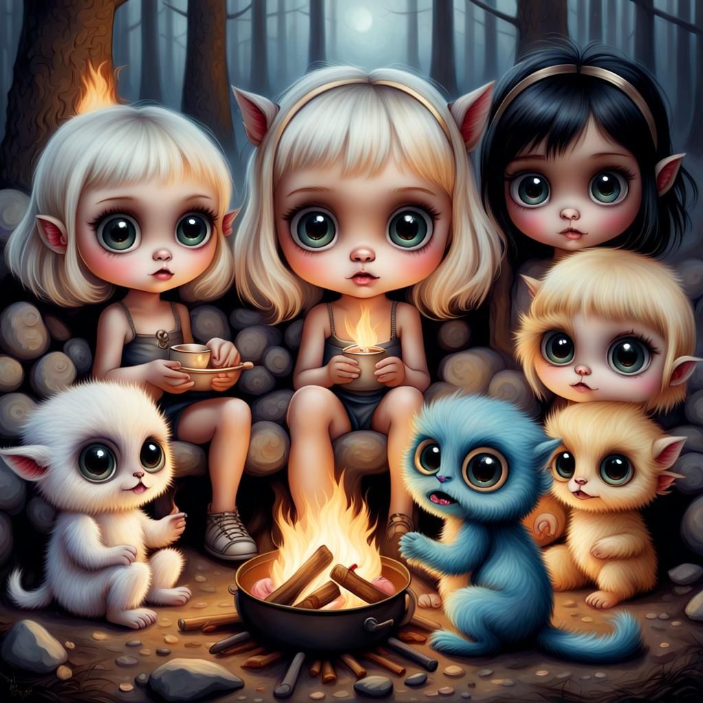 Adorable Monster Campfire: A Digital Masterpiece