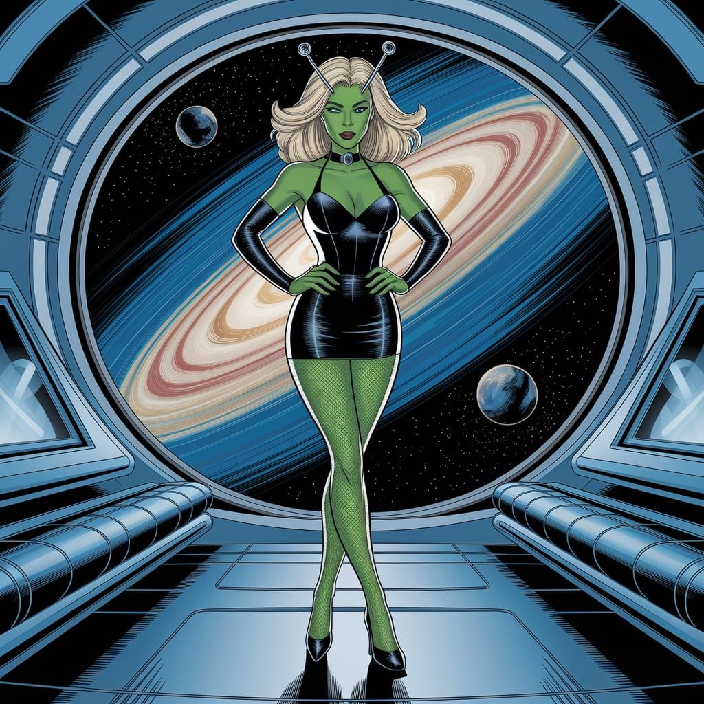 Confident Alien Supervillain in Sleek Spaceship, Comic Book ...