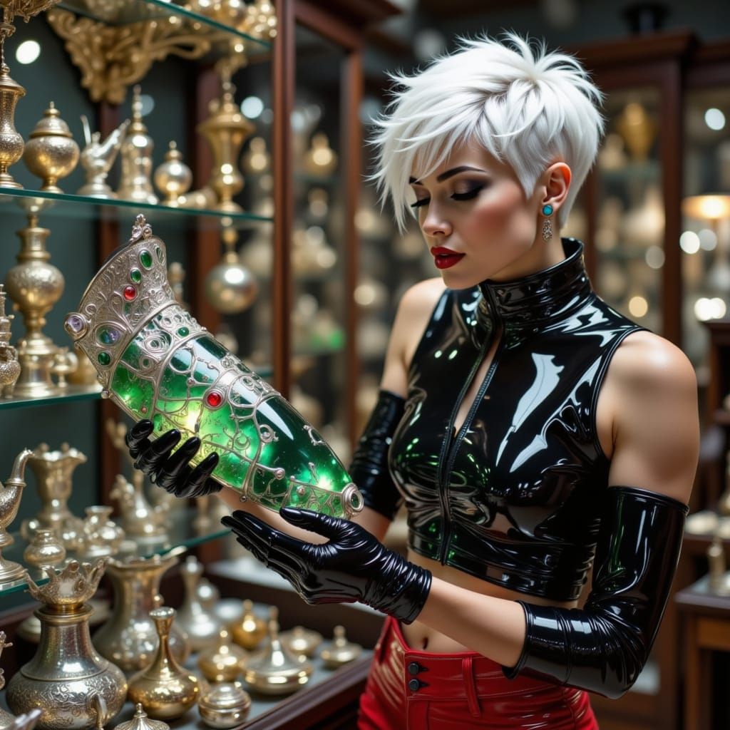 Athletic Woman Explores Bizarre Specialty Shop