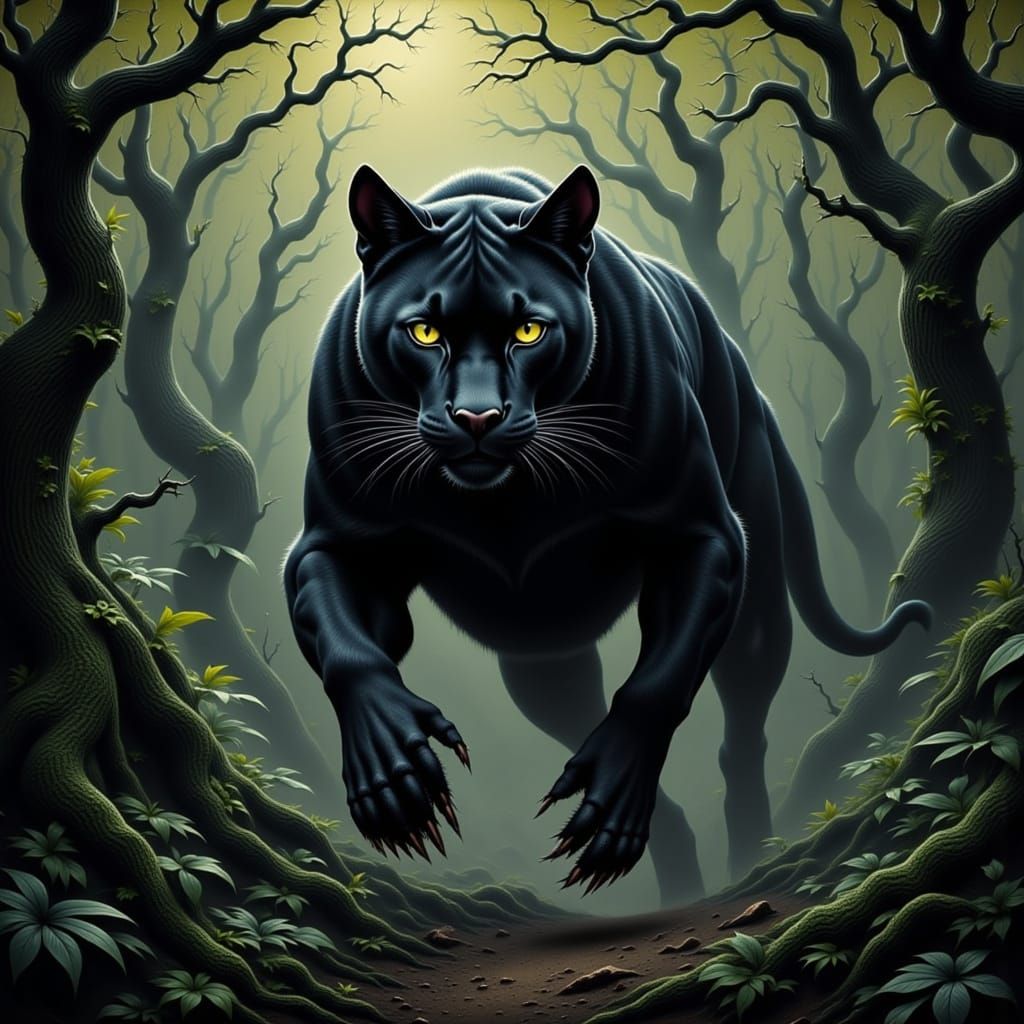 Black Panther Prowling in Jungle