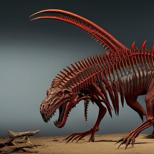 Blood Dinosaur Skeleton in Horror Style