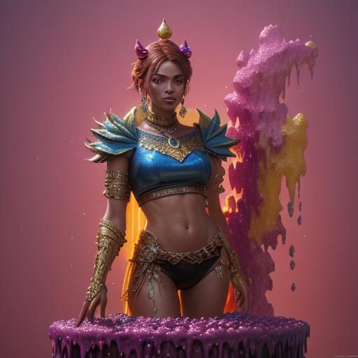 Woman on Candy Stomach: Hyperrealistic Digital Art