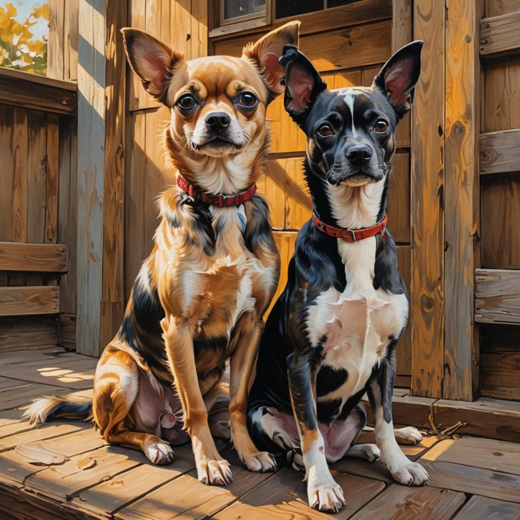 Chihuahua and Great Dane Oil Painting