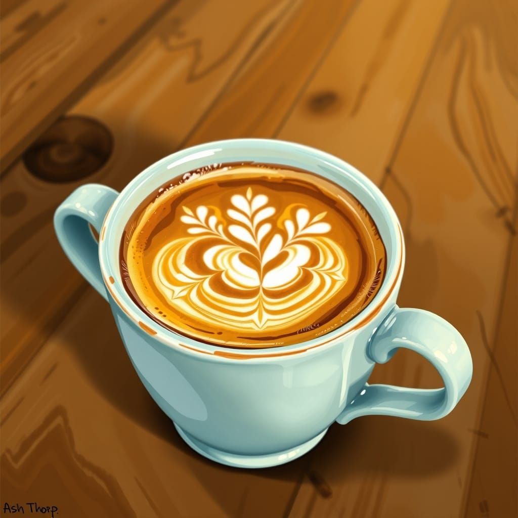 Cappuccino with Foam Art in Expressive Digital Style