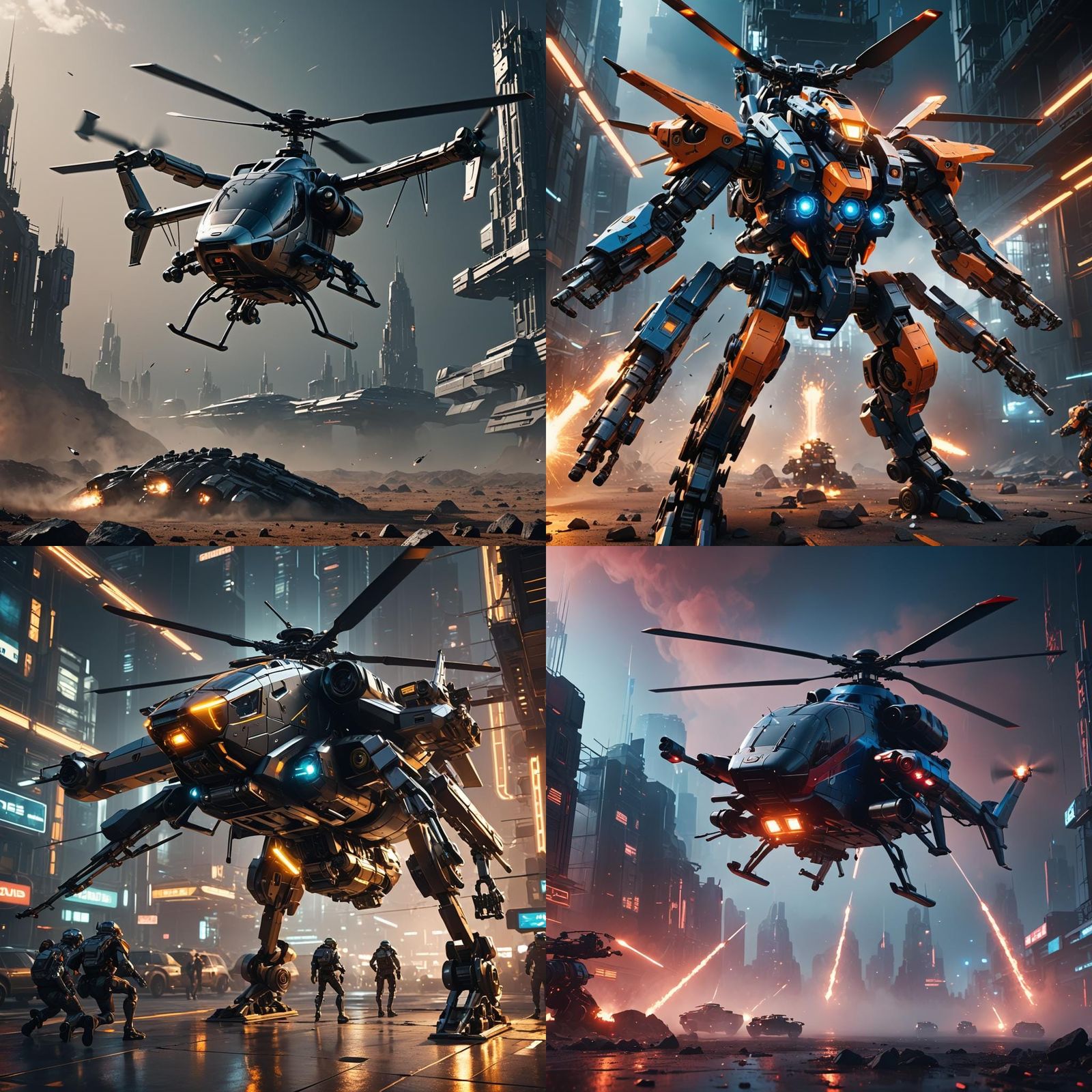 Futuristic Helicopter Firing: Sci-Fi Cinematic Render