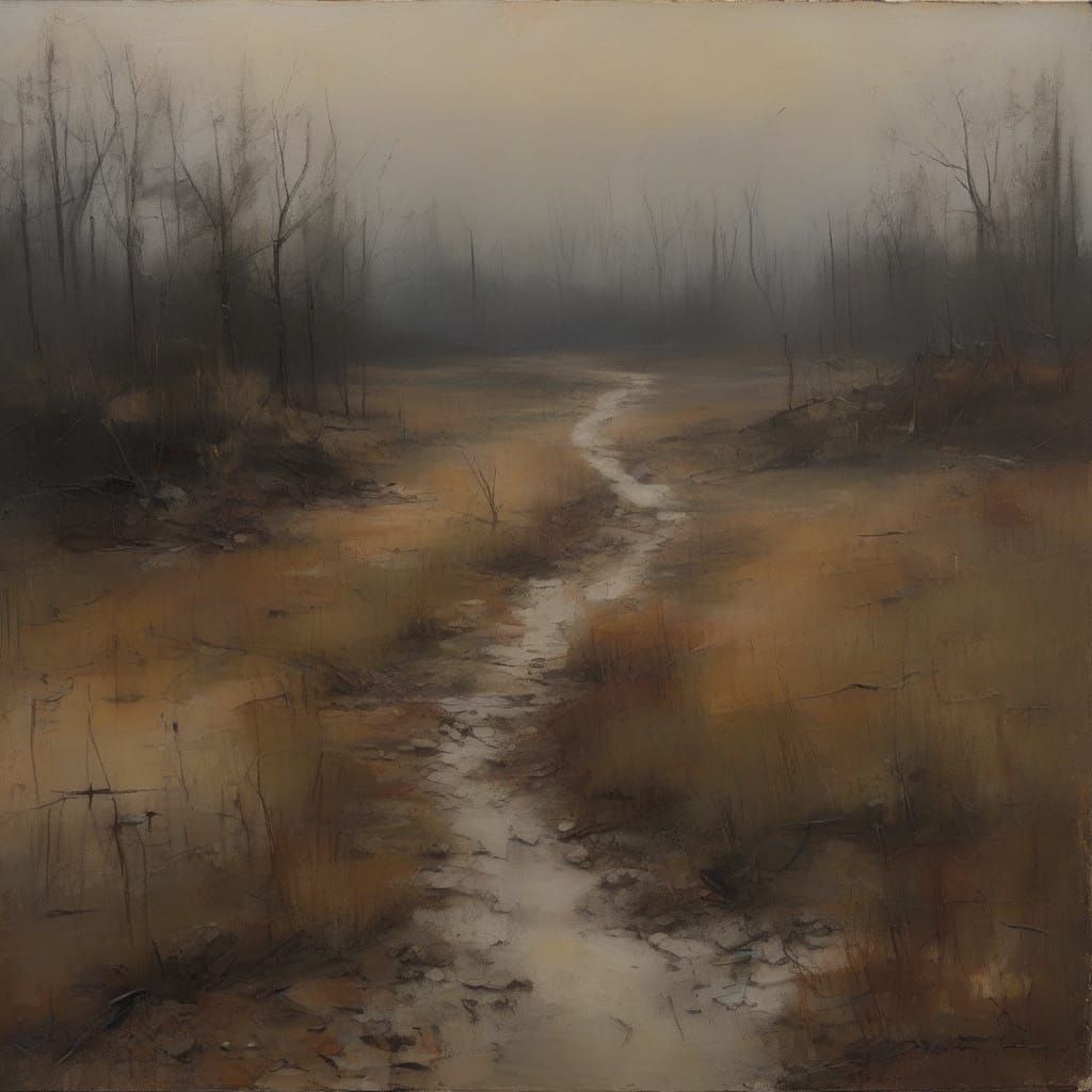 Barren Landscape at Dusk Oil Painting with Worms