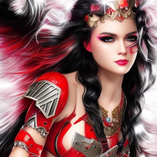 Beautiful Fantasy Woman Warrior in Red Armor