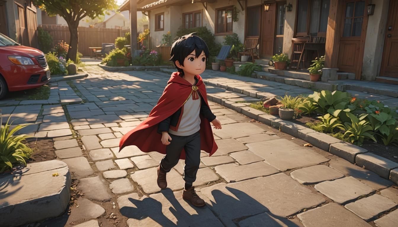 Anime Style Little Superhero Waving Hand