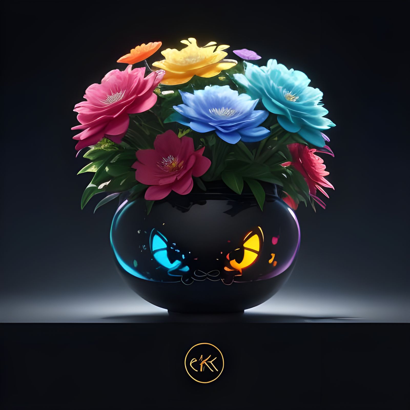 Cute Kitten Spider on Flower, 3D Anime Art