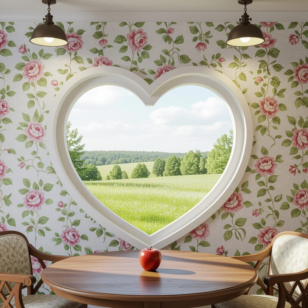 Heart-Shaped Window Overlooking Summer Landscape