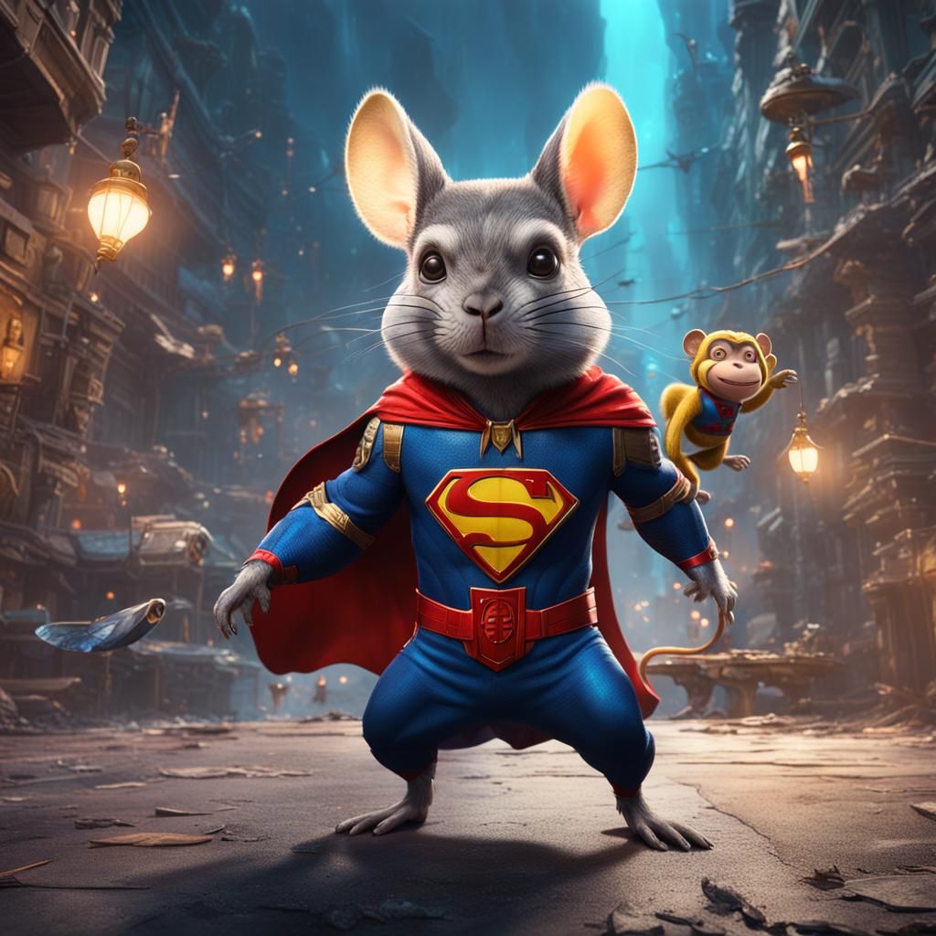 Superhero Chinchilla and Monkey Sidekick in Fantasy Art