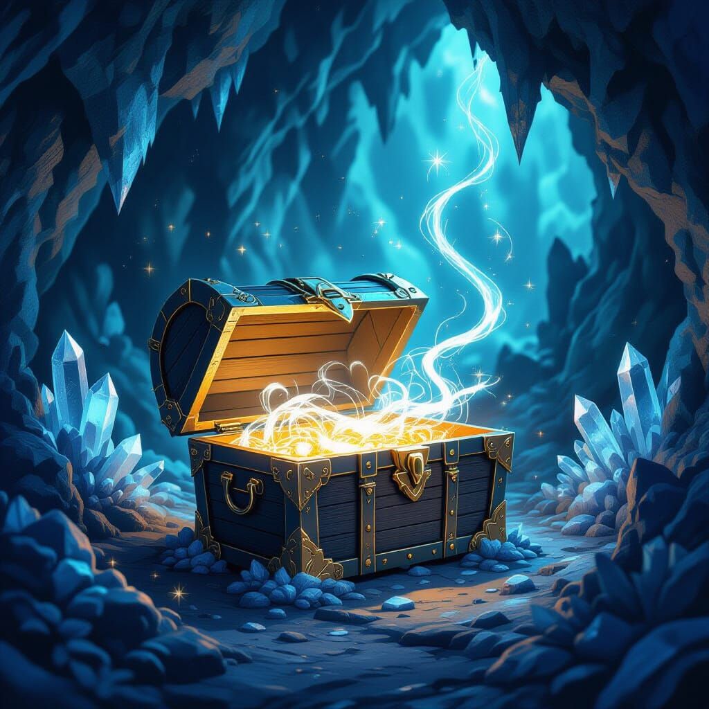 Bioluminescent Treasure Chest in Crystal Cave