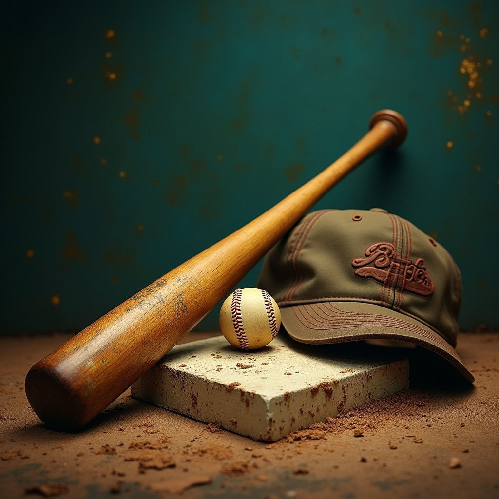 Vintage Baseball Still Life in Hyper-Realistic Style