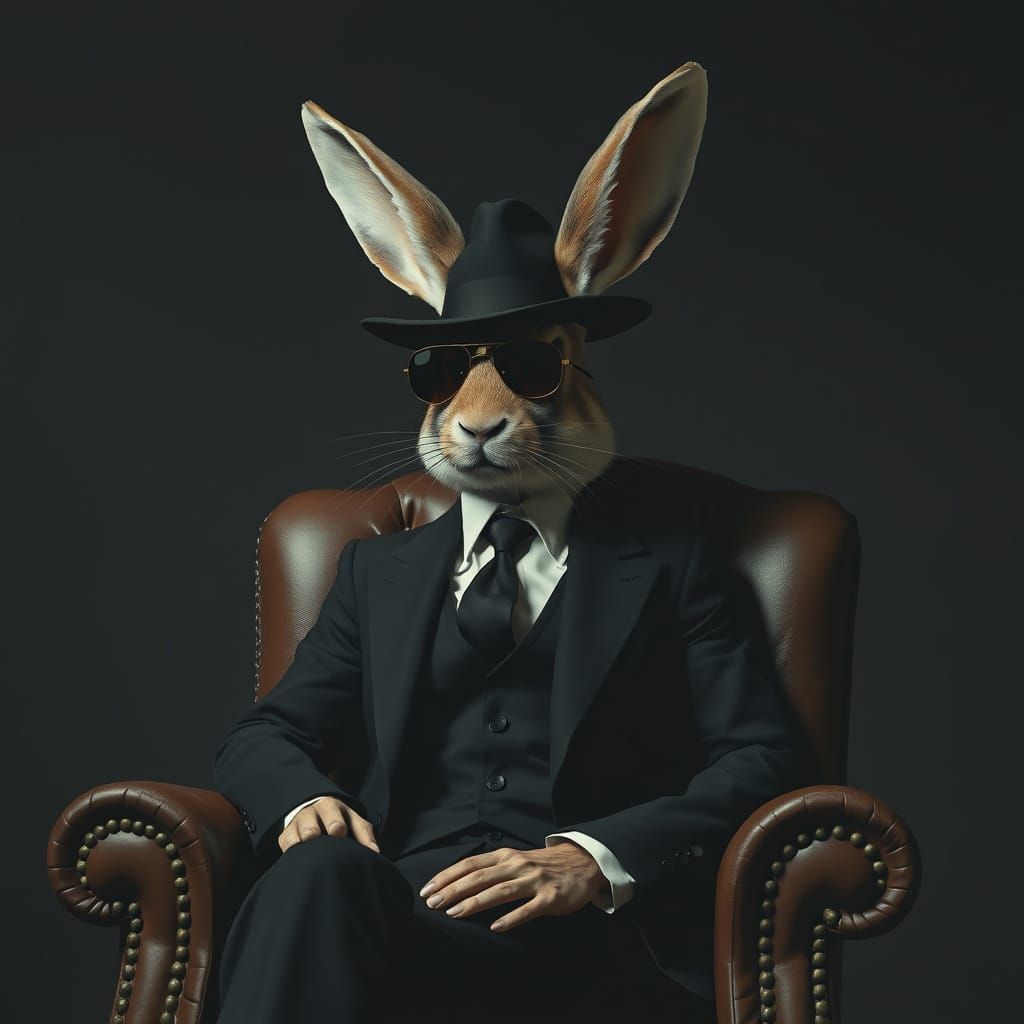 Cyberpunk Female Rabbit Mafia Boss in Dark Grey