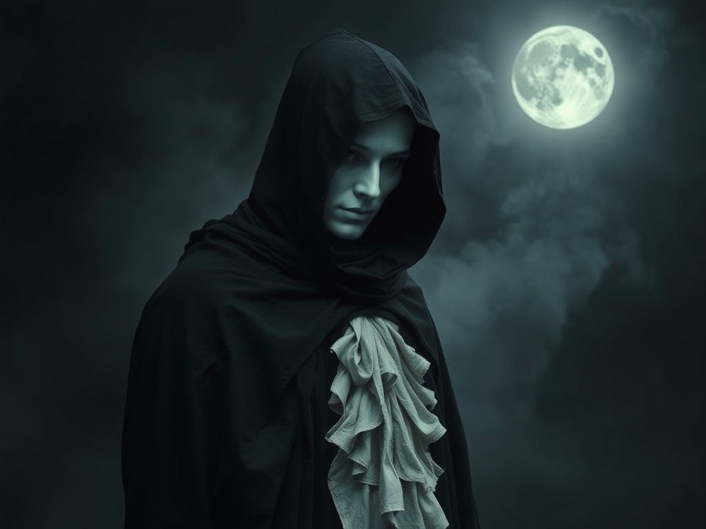 Ethereal Opera Figure in Dark, Misty Landscape