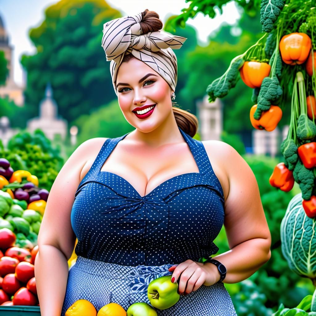 Curvy Woman Tends Urban Garden