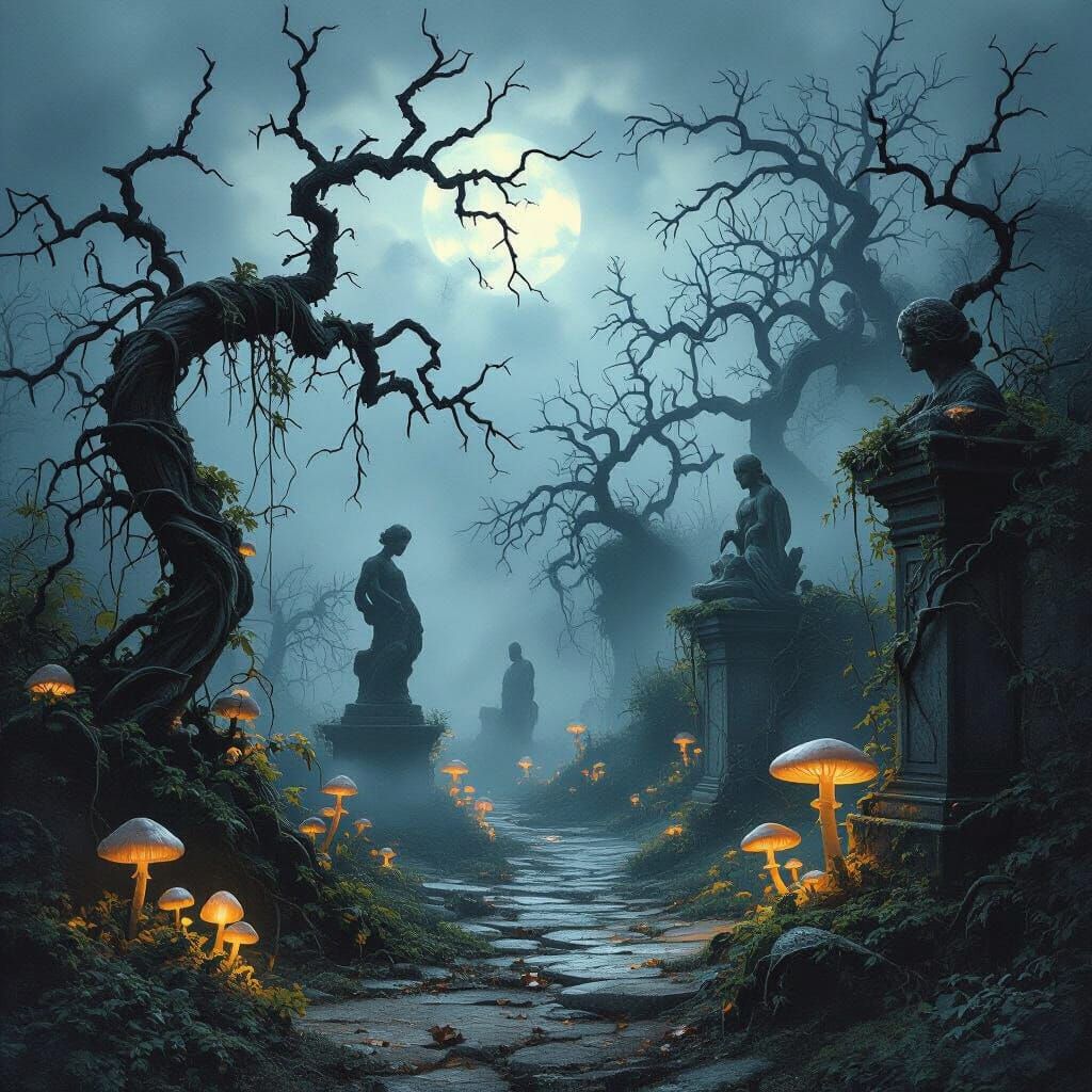 Creepy Gothic Garden at Midnight in Unreal Engine 5