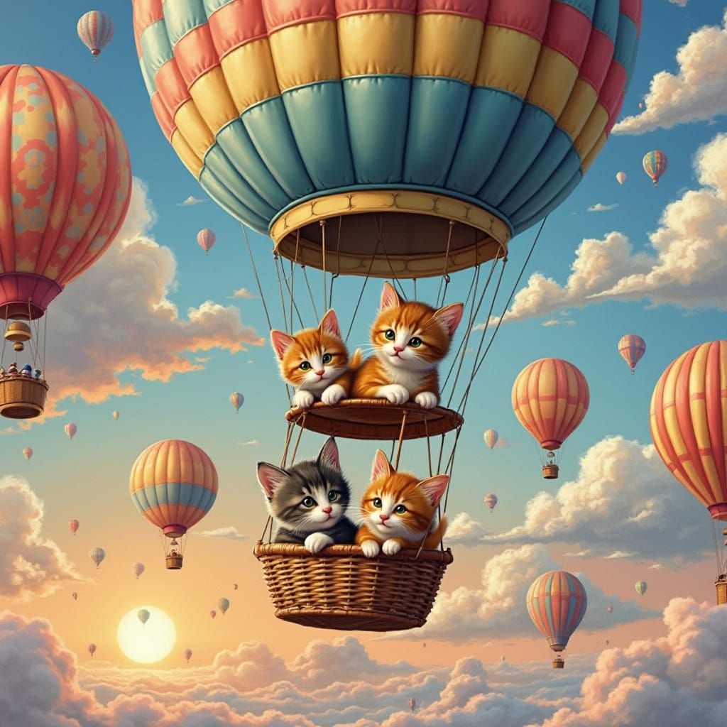 Whimsical Kitten Hot Air Balloon