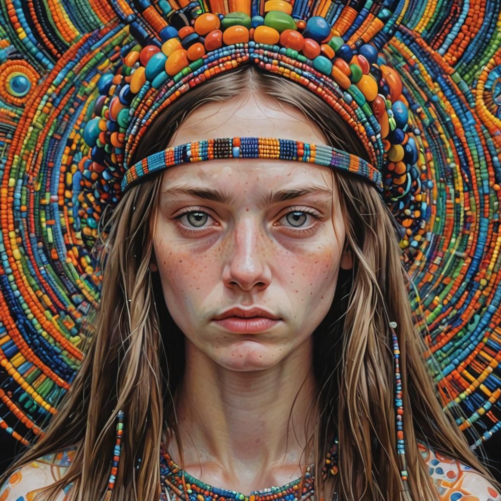 Psychedelic Portrait of Young Girl with Beads