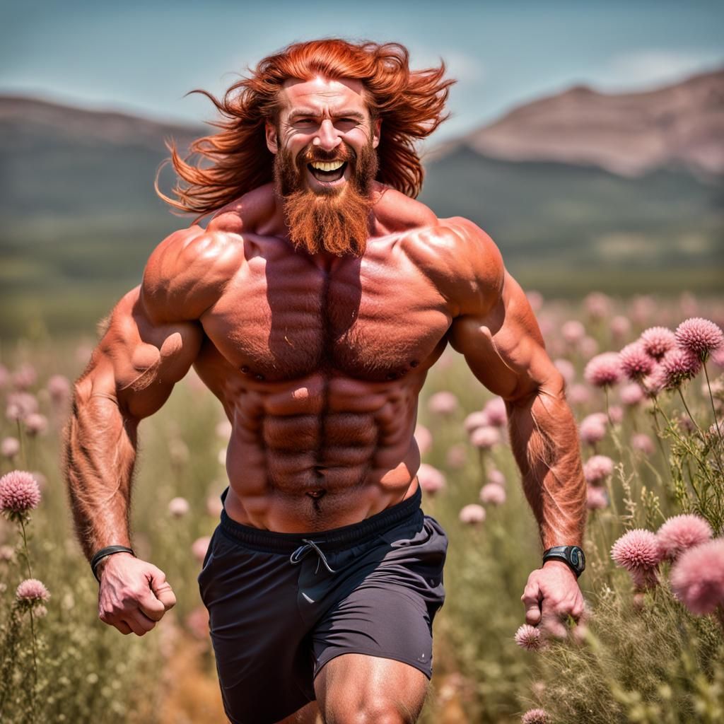 Hairy Bodybuilder on Alien Planet with Sausage Flowers