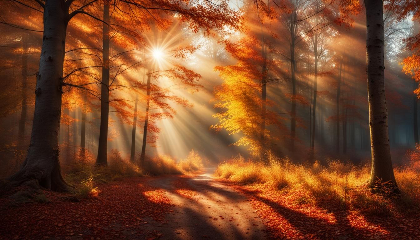 Golden Autumn Landscape in Hyperrealistic Style