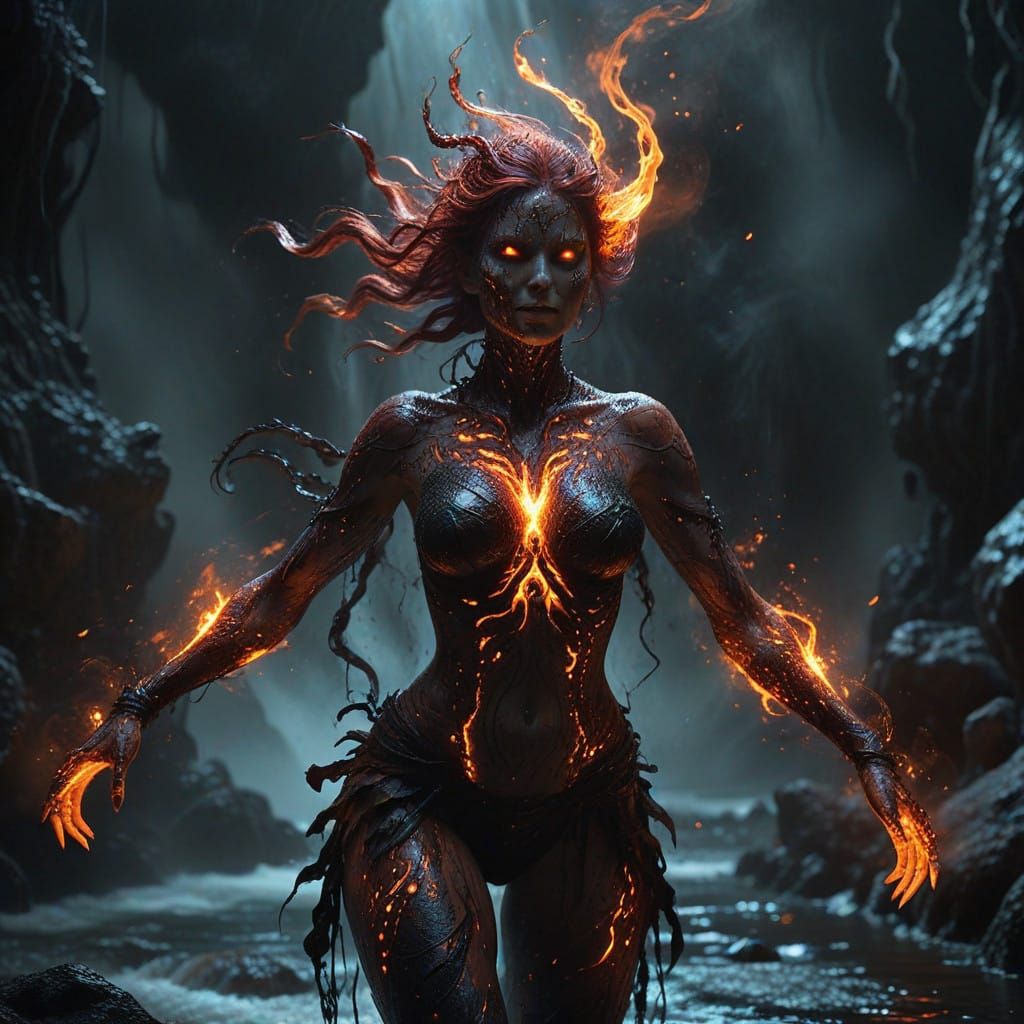 Fiery Mythical Demon Emerges from Dark Realm