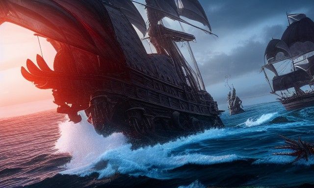 Armored Crustacean Attacks Ghost Ship: Hyperrealistic 8K