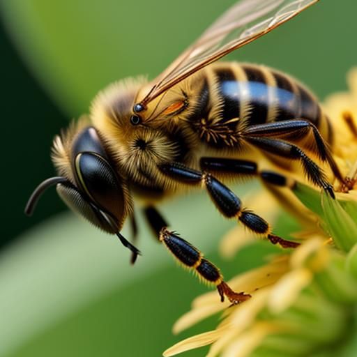 Honeybee at Flower: Hyperrealistic 64-Megapixel Close-Up